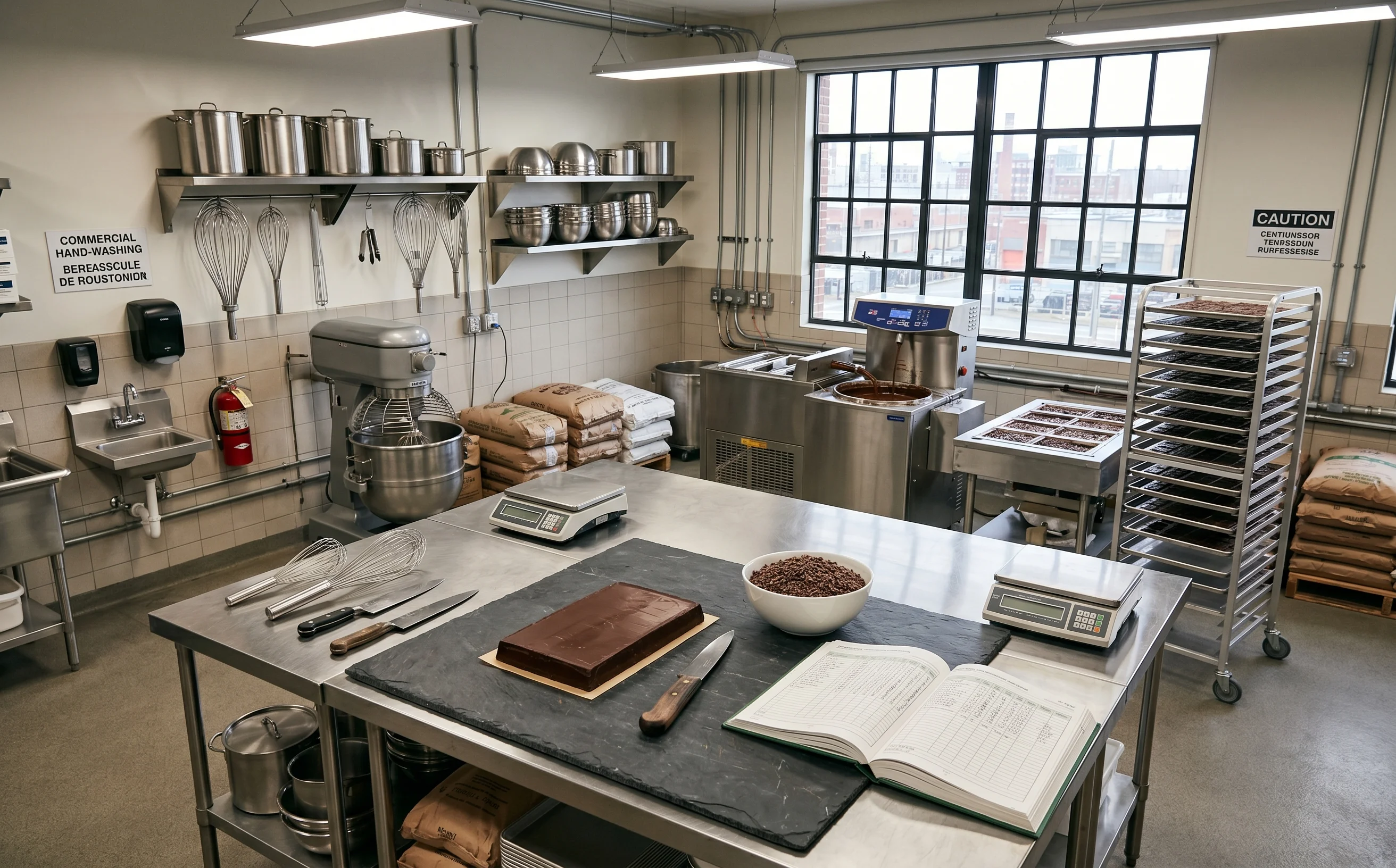 Canadian craft chocolate workshop still life with tempered bars and artisan production notes, showing the finished product from Liberian single-origin cocoa